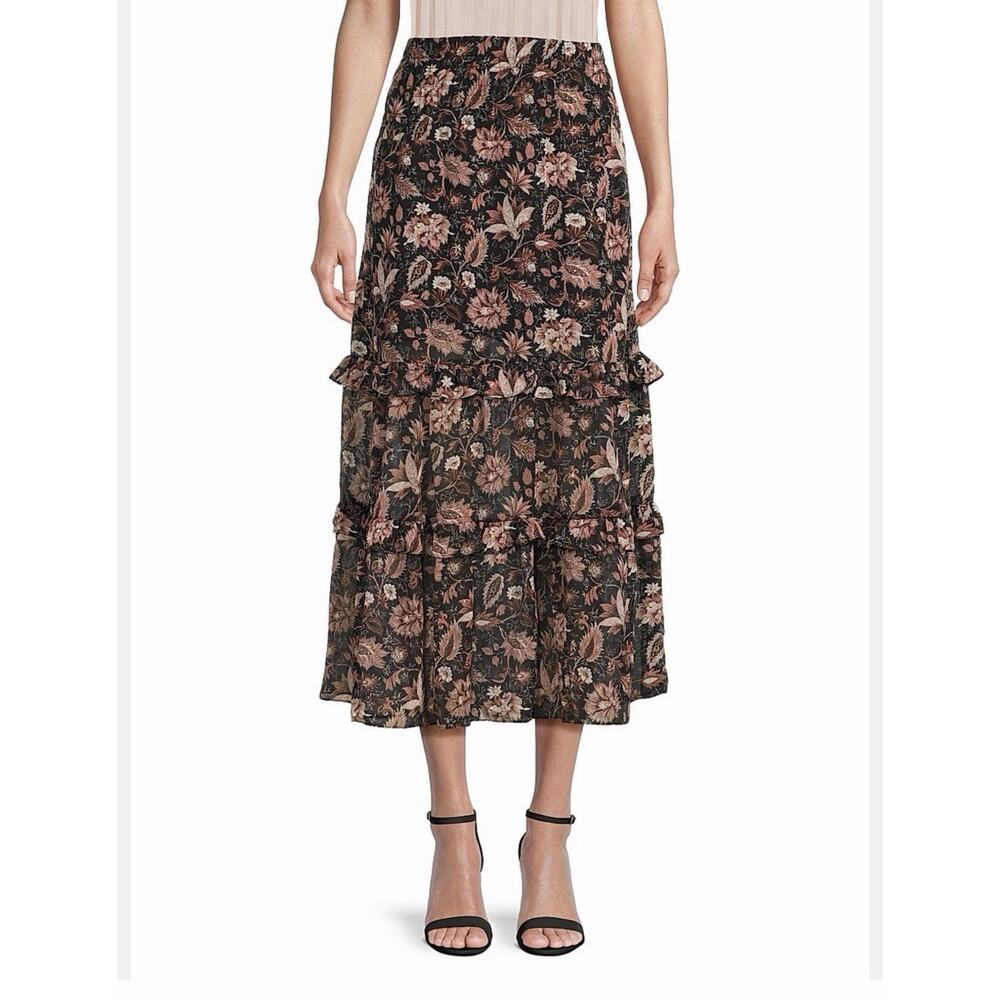 NWT Madewell Ruffle Tiered Pull-On Midi Skirt Women’s Small Floral Spring - Picture 2 of 12
